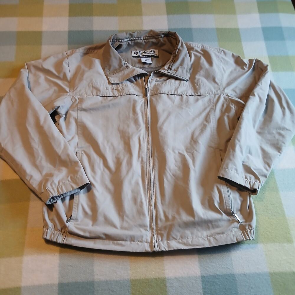 Columbia Men's Full Zip Windbreaker Jacket Khaki Tan Mesh Lined Size L Gorpcore